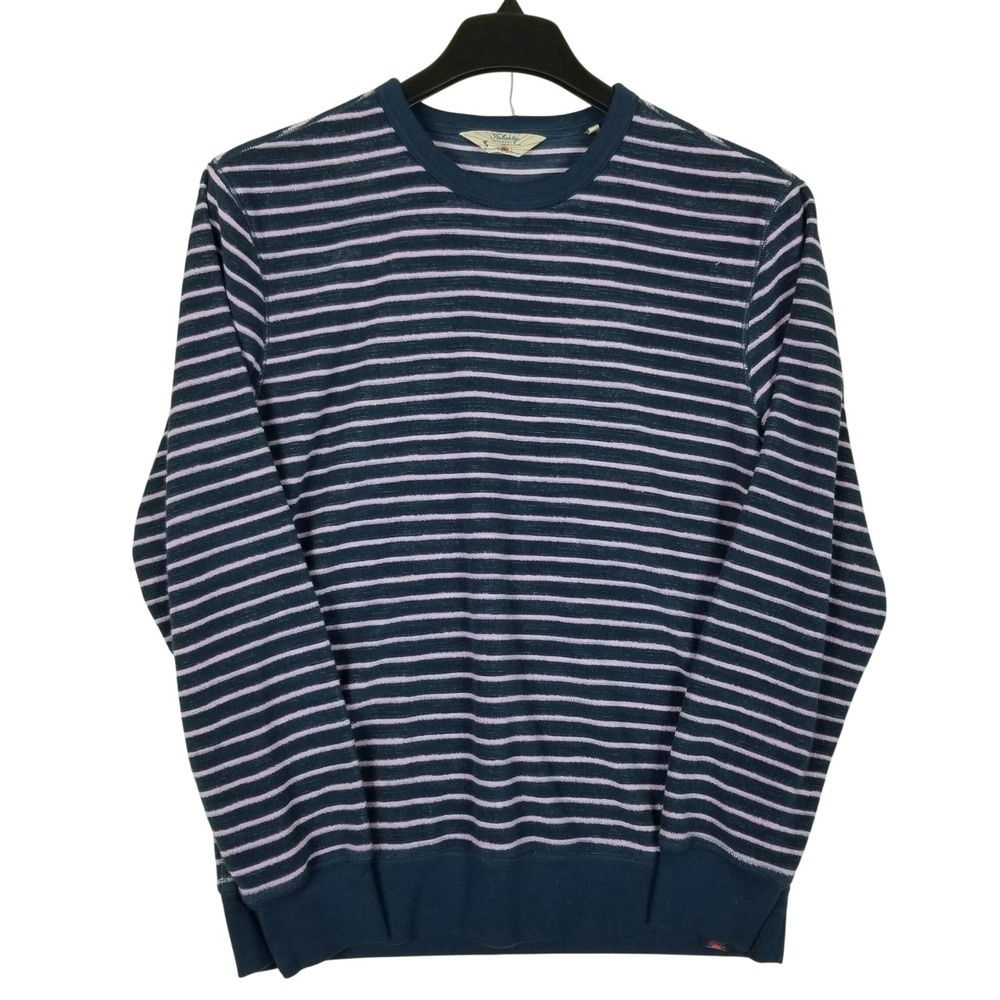 Faherty Striped Terry Sweatshirt Men Medium Navy Lavender Sun & Waves Beach Club